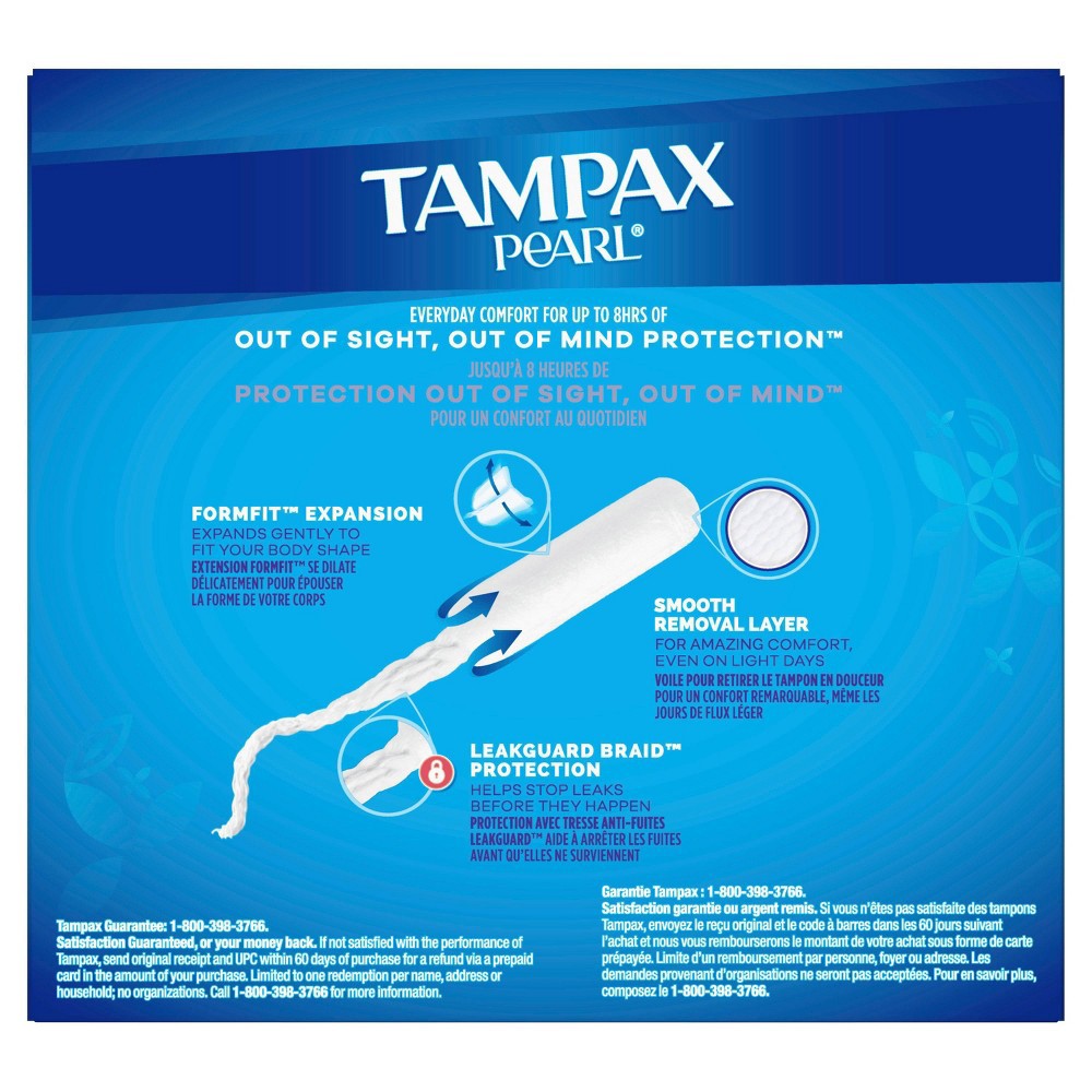 slide 5 of 9, Tampax Pearl Tampons Regular/Super Absorbency with LeakGuard Braid -Duo Pack - Unscented - 34ct, 34 ct