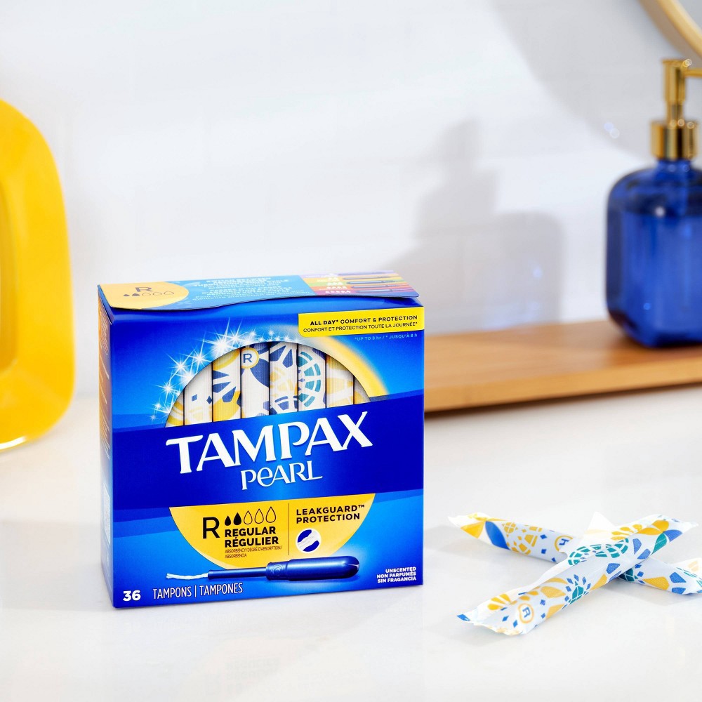 slide 7 of 9, Tampax Pearl Tampons Regular/Super Absorbency with LeakGuard Braid -Duo Pack - Unscented - 34ct, 34 ct