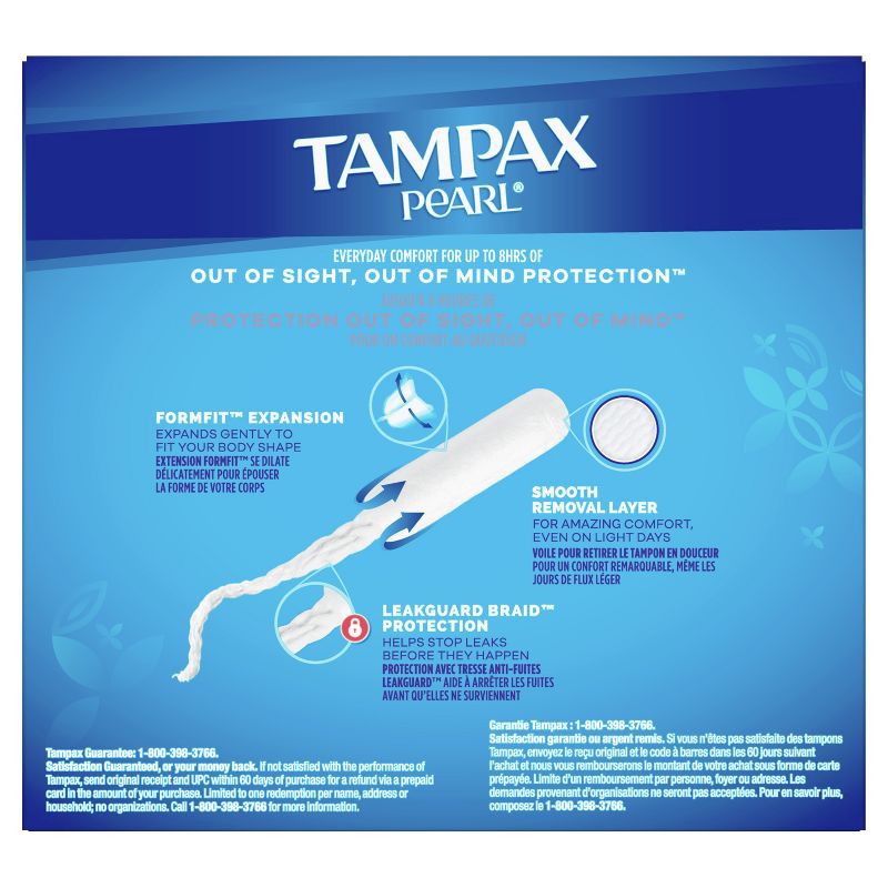 slide 7 of 10, Tampax Pearl Tampons Regular/Super Absorbency with LeakGuard Braid -Duo Pack - Unscented - 34ct, 34 ct