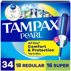 Tampax Pearl Duo Pack Tampons - Regular/Super - Unscented - 34ct