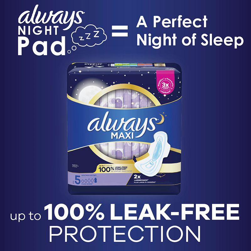 slide 6 of 9, Always Maxi Extra Heavy Overnight Pads with Wings - Size 5 - Unscented - 36ct, 36 ct