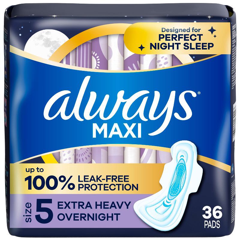 slide 1 of 11, Always Maxi Extra Heavy Overnight Pads with Wings - Size 5 - Unscented - 36ct, 36 ct