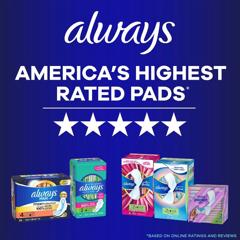 slide 11 of 13, Always Maxi Extra Heavy Overnight Pads with Wings - Size 5 - Unscented - 36ct, 36 ct