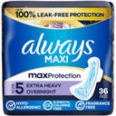Always Maxi Extra Heavy Overnight Pads with Wings - Size 5 - Unscented - 36ct