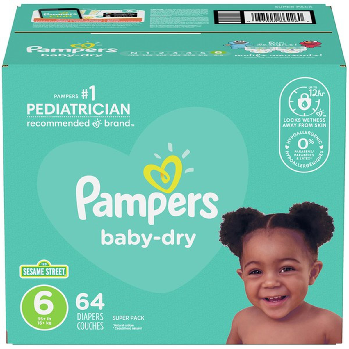 slide 1 of 1, Pampers Baby Dry Diapers, 64 ct