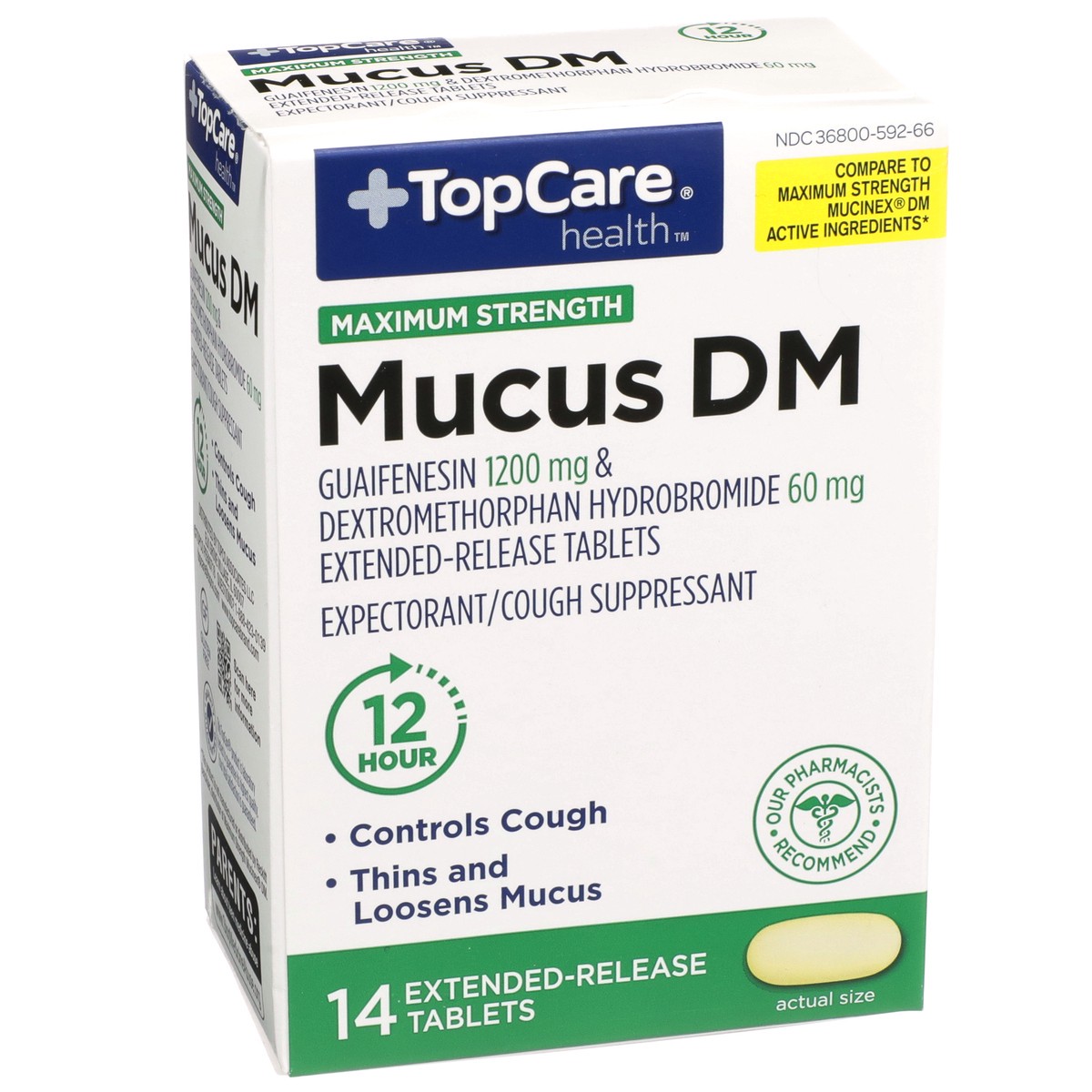 slide 2 of 8, TopCare Mucus Dm Maximum Strength Extended-Release Tablets, 14 ct