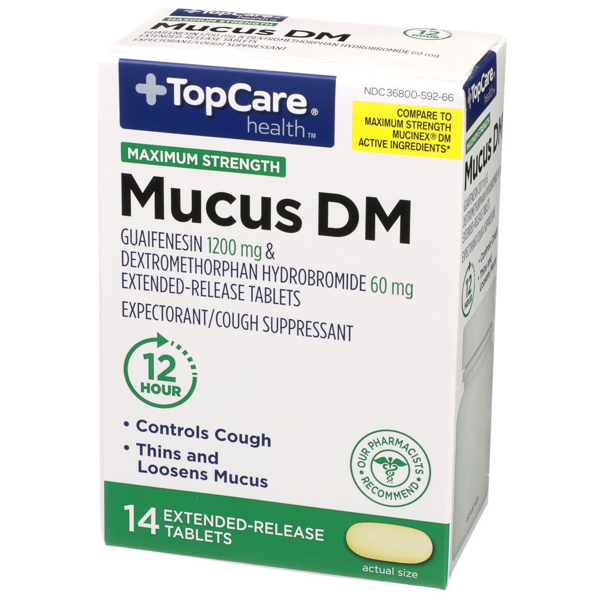 slide 3 of 8, TopCare Mucus Dm Maximum Strength Extended-Release Tablets, 14 ct