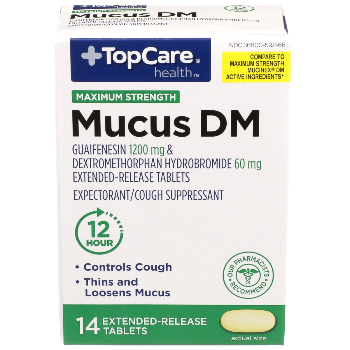 slide 1 of 8, TopCare Mucus Dm Maximum Strength Extended-Release Tablets, 14 ct