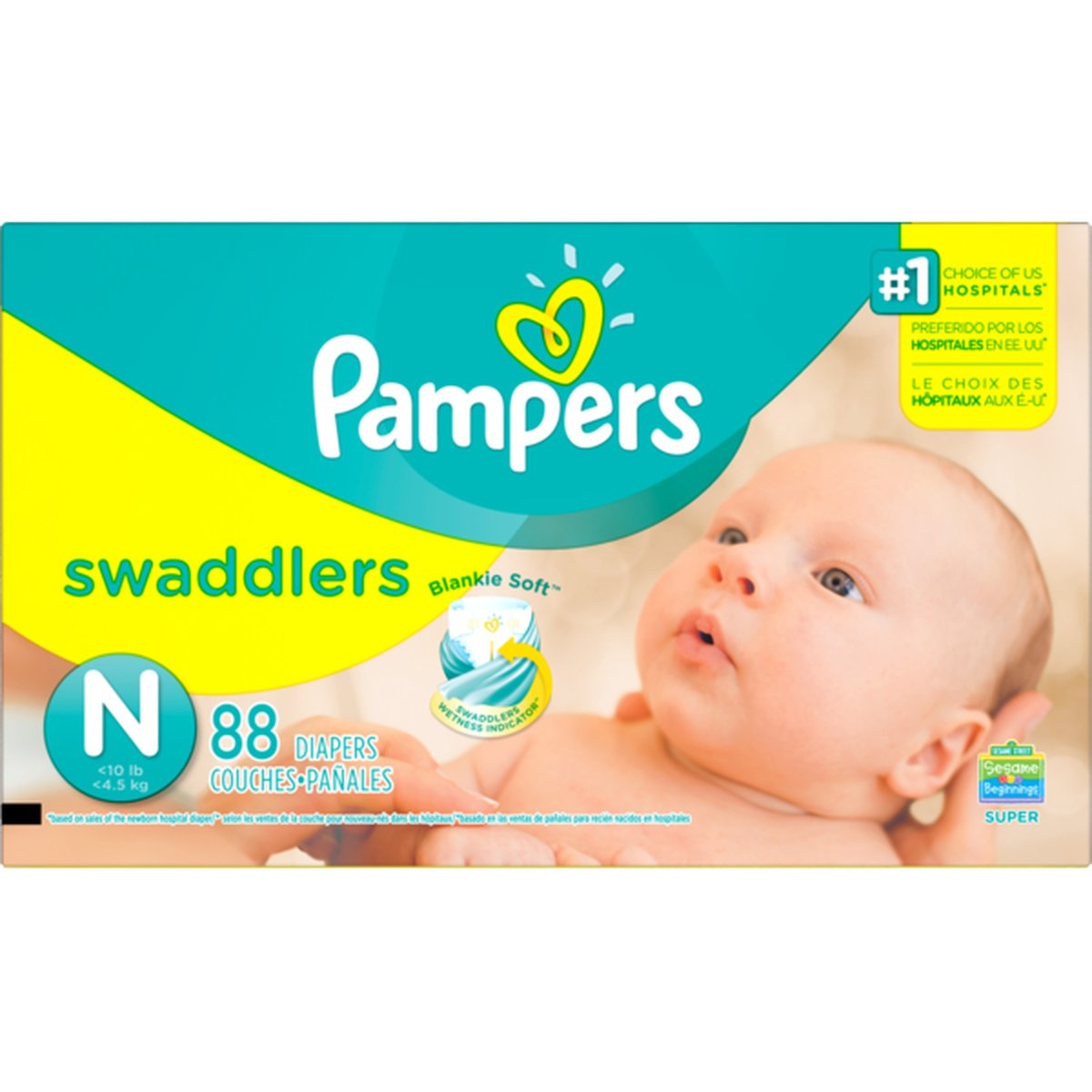 slide 1 of 1, Pampers Swaddlers Newborn Diapers Size 0, 88 ct