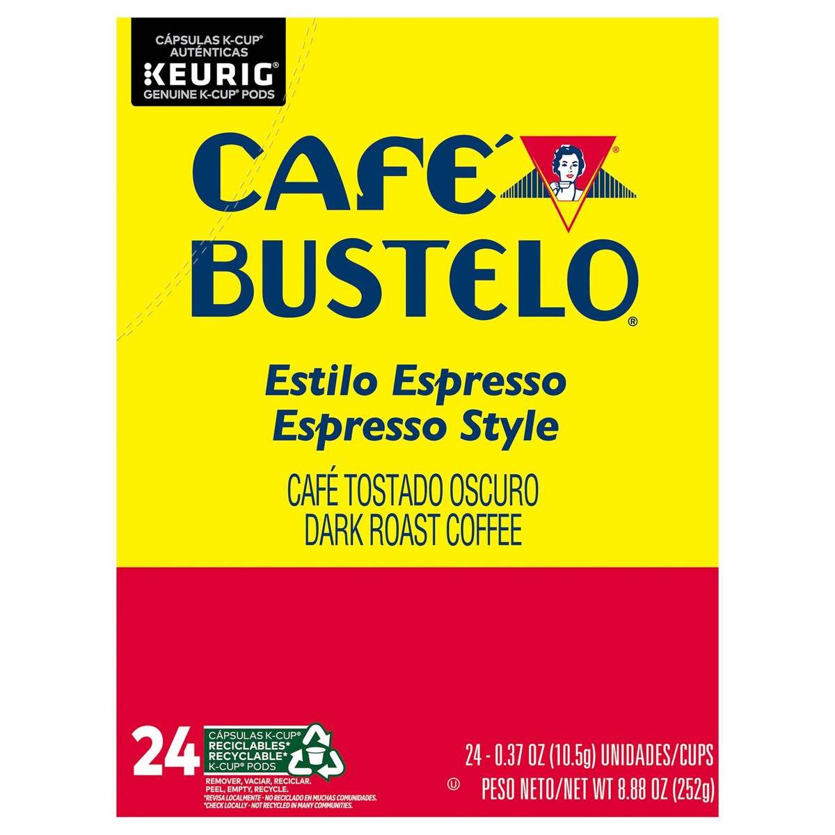 slide 1 of 9, Café Bustelo Espresso Style, Dark Roast Coffee, Keurig K-Cup Pods- 24 ct, 24 ct