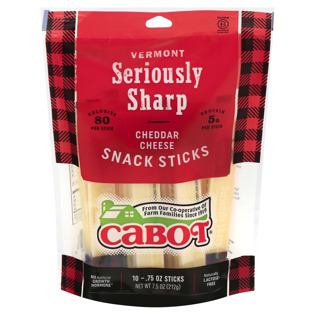 slide 1 of 1, Cabot Vermont Seriously Sharp Cheddar Cheese Snack Sticks Packs, 7.5 oz