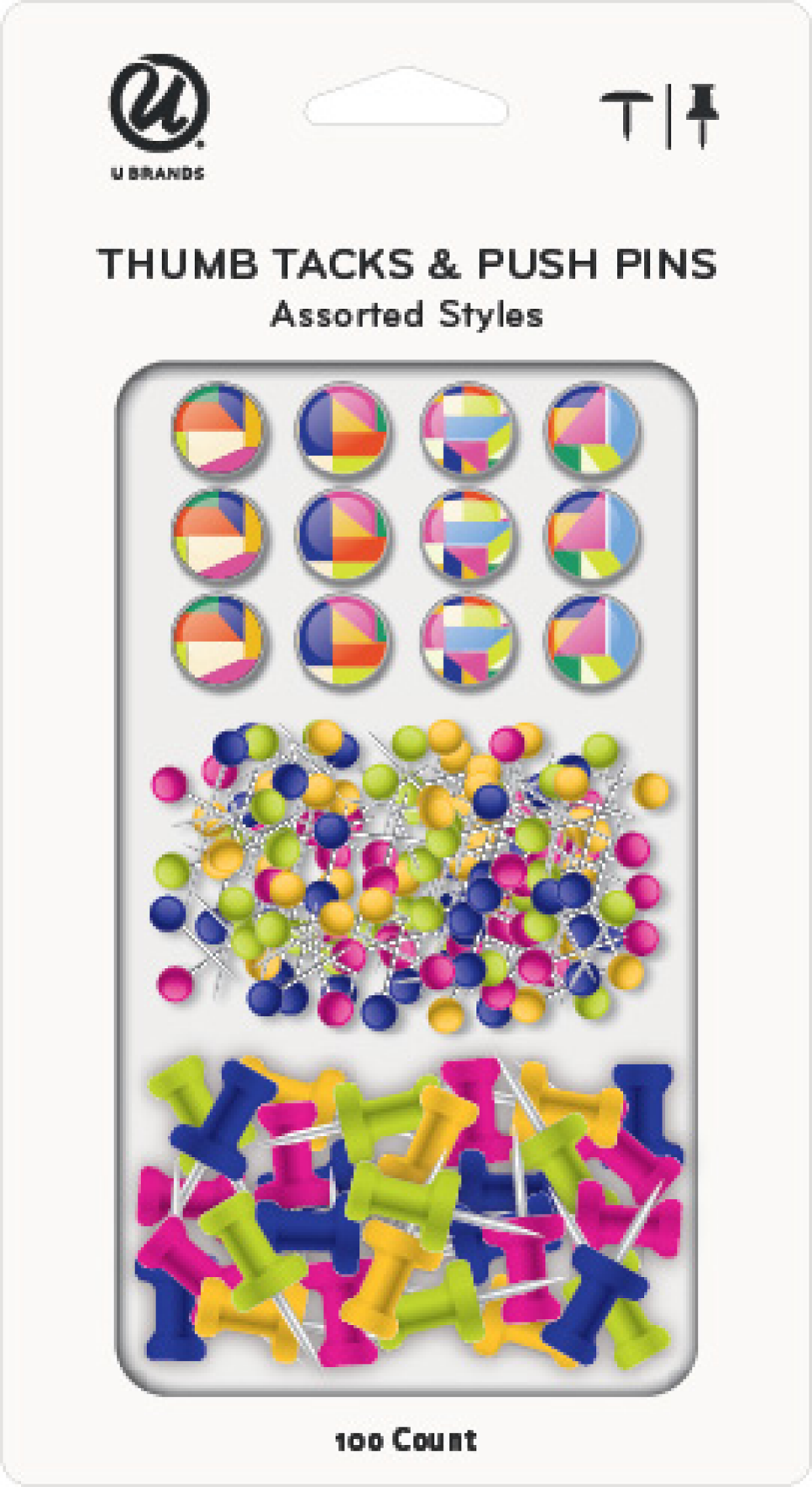 slide 1 of 1, U BRANDS UBRANDS Push Pins-Stripes & Brights, 100 ct