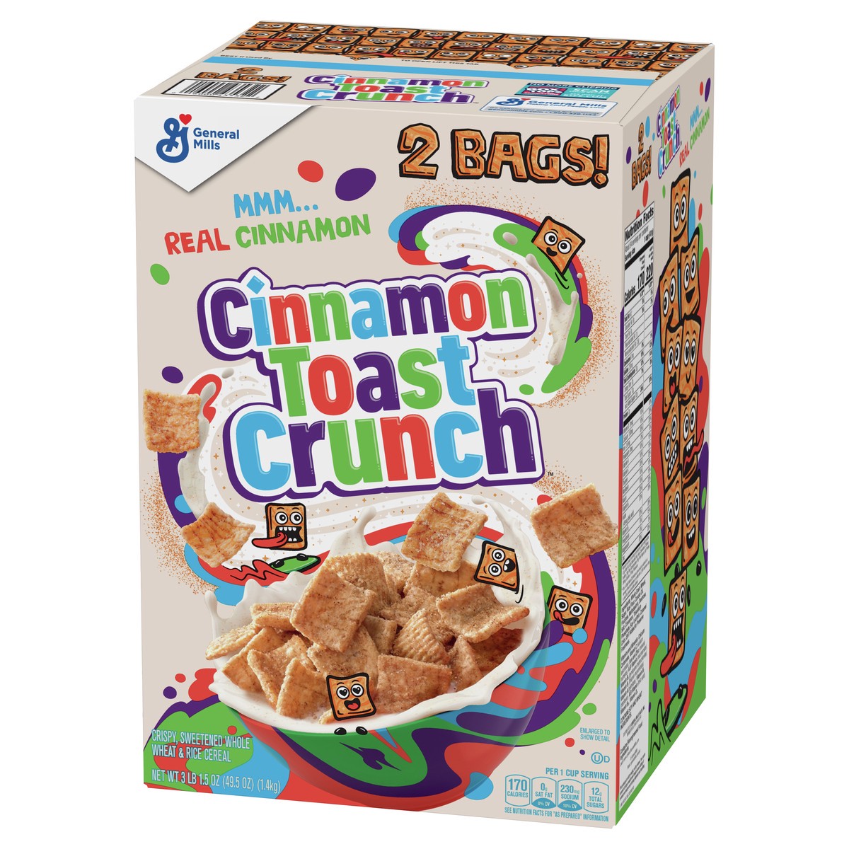 slide 3 of 13, Cinnamon Toast Crunch Breakfast Cereal, Crispy Cinnamon Cereal, 49.5 oz Cereal Box (2 Bags Inside), 2 ct