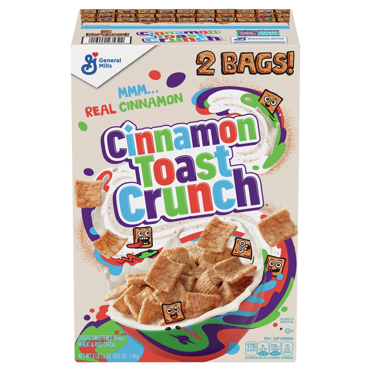 slide 13 of 13, Cinnamon Toast Crunch Breakfast Cereal, Crispy Cinnamon Cereal, 49.5 oz Cereal Box (2 Bags Inside), 2 ct