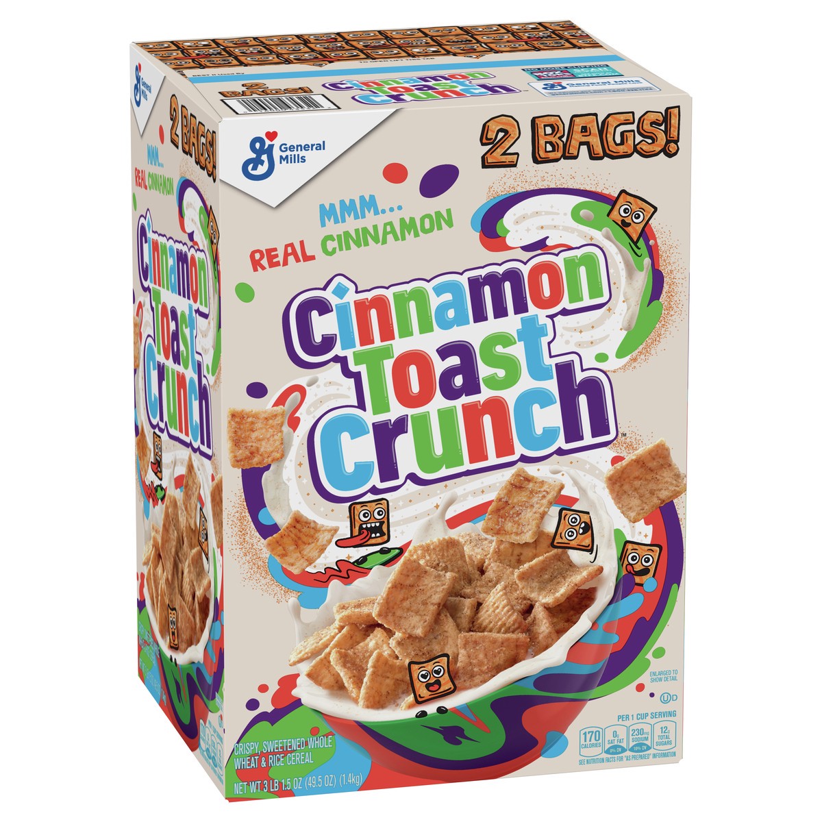 slide 5 of 13, Cinnamon Toast Crunch Breakfast Cereal, Crispy Cinnamon Cereal, 49.5 oz Cereal Box (2 Bags Inside), 2 ct