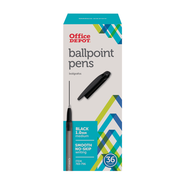 slide 1 of 2, Office Depot Tinted Ballpoint Stick Pens, Medium Point, 1.0 mm, Black Barrel, Black Ink, 36 ct