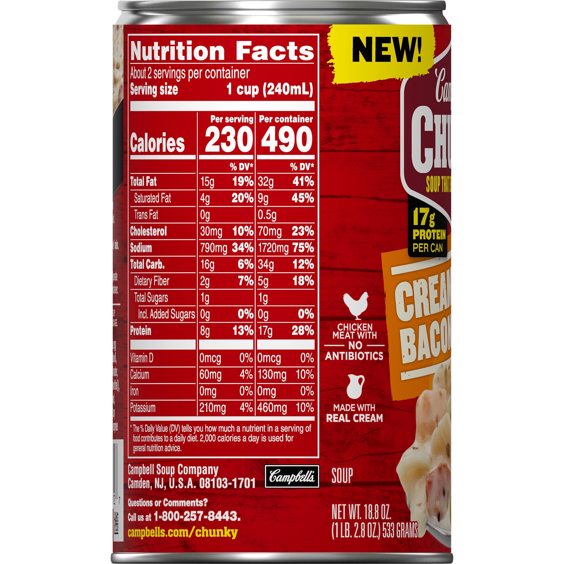 slide 2 of 5, Campbell's Creamy Chicken Bacon Carbonara Soup, 18.800 oz