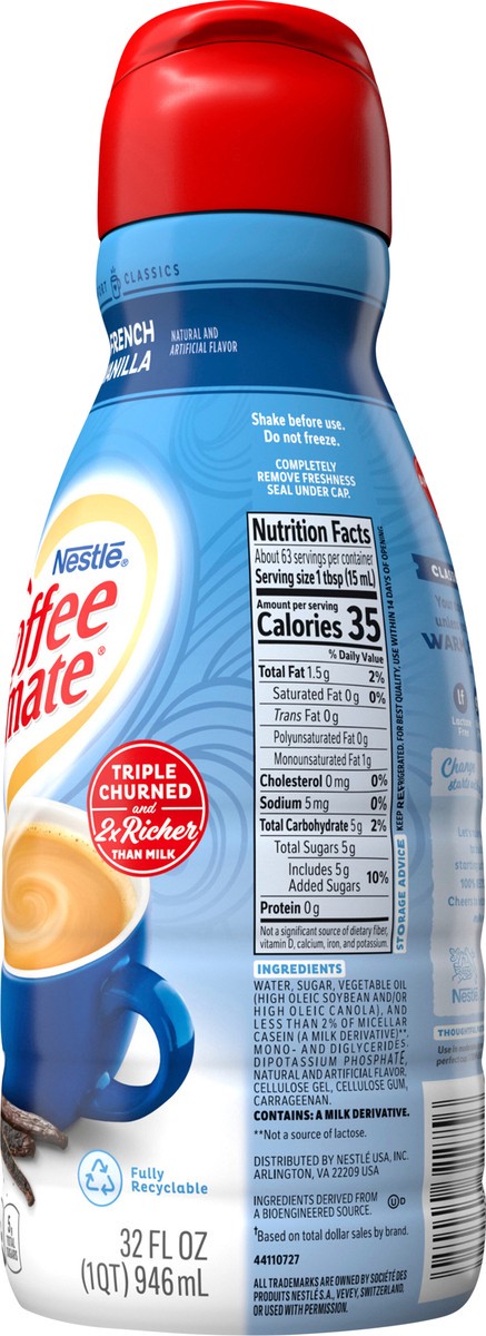 Coffee Mate Coffee Creamer, French Vanilla, 32 Oz, Creamers