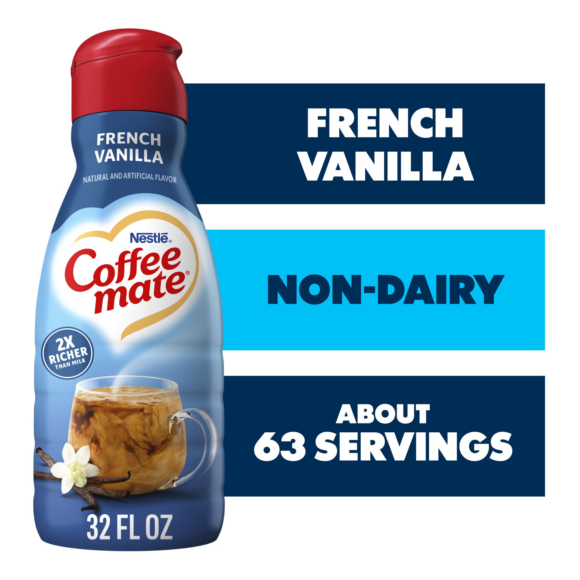 slide 1 of 6, Coffee Mate French Vanilla Flavored Coffee Creamer, Non-Dairy, Gluten-Free, 63 Servings, 32 fl oz, 32 oz