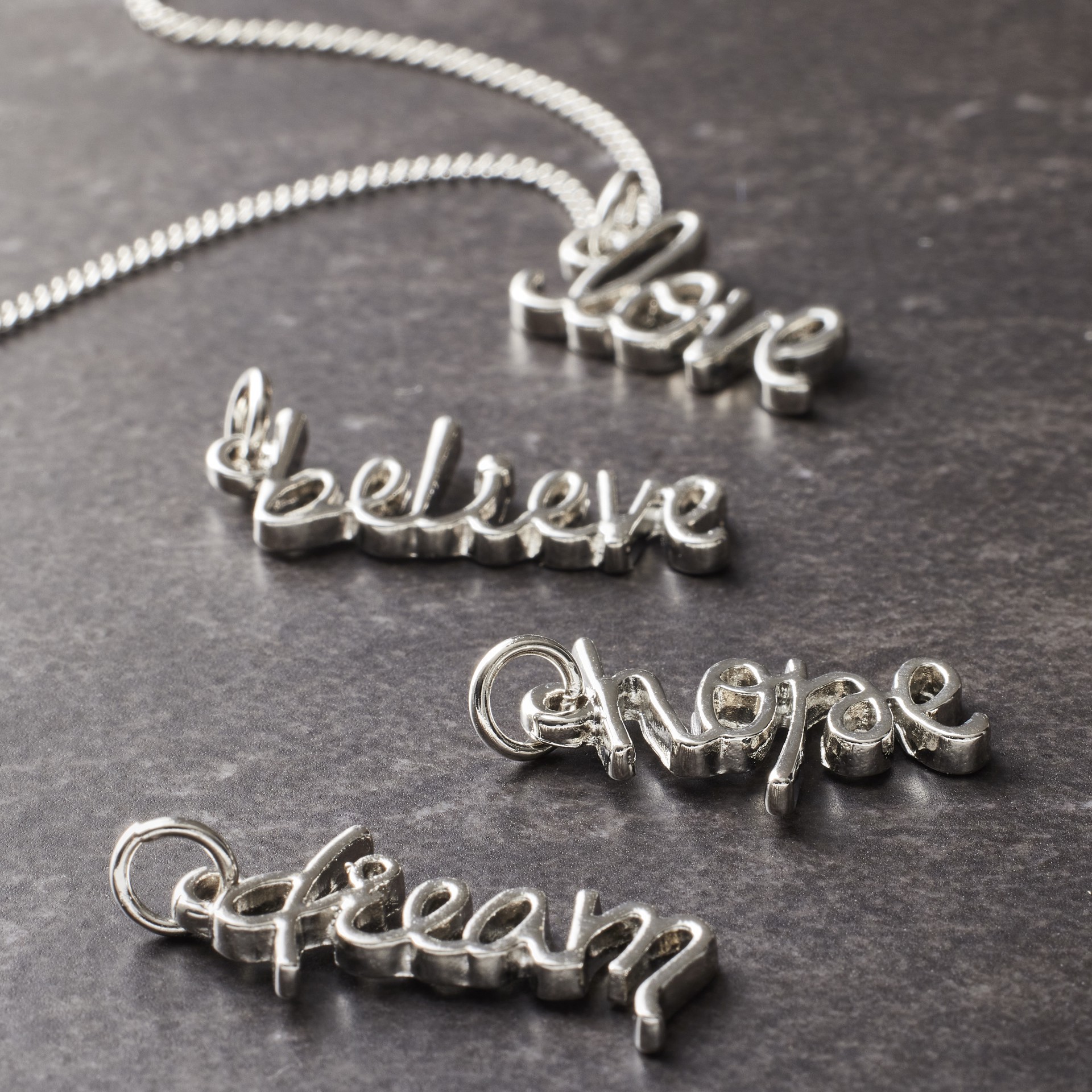 slide 2 of 2, Vertical Script Word Charm Set By Bead Landing, 13mm x 26mm
