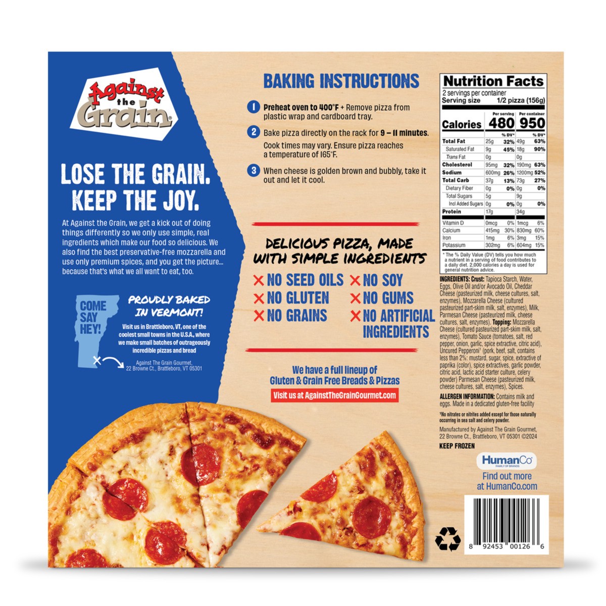 slide 4 of 9, Against the Grain Pizza, Thin Crust, Uncured Pepperoni, 11 oz