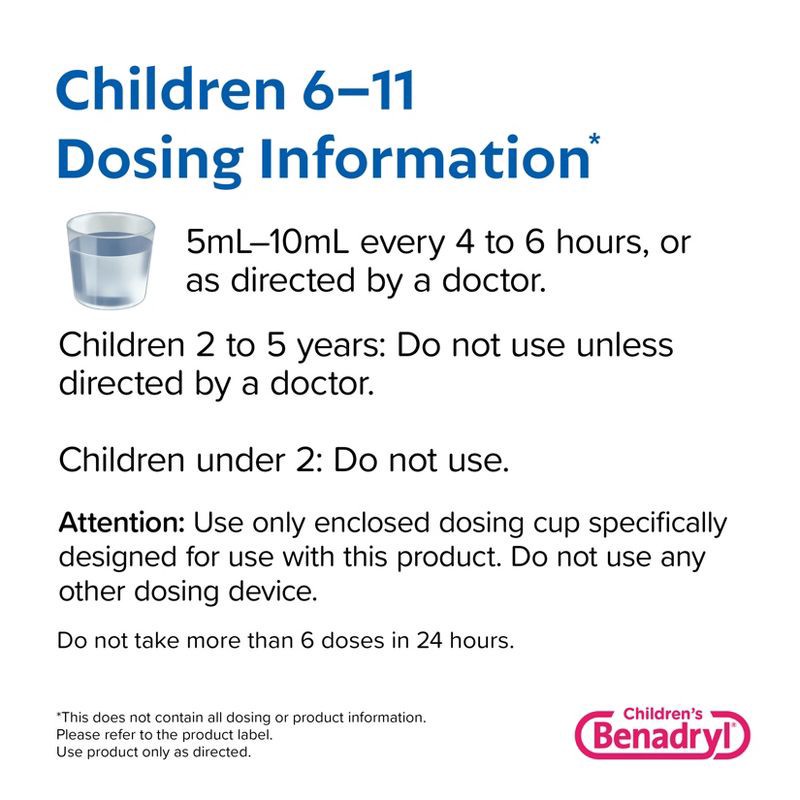 slide 7 of 10, Children's Benadryl Dye-Free Diphenhydramine Allergy Liquid - Bubble Gum - 4 fl oz, 4 fl oz