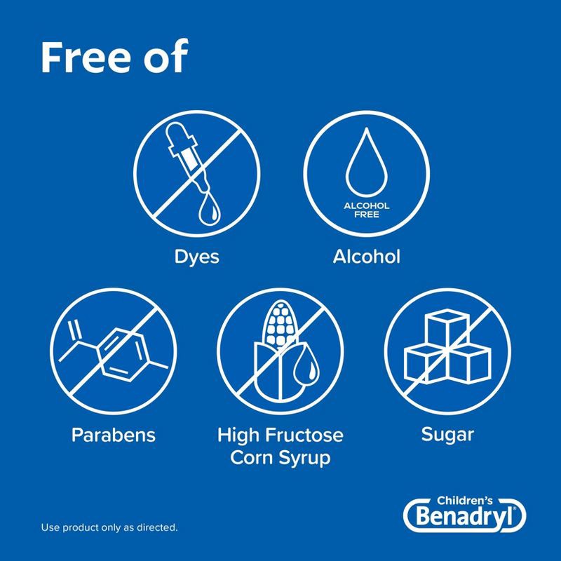 slide 8 of 8, Children's Benadryl Dye-Free Diphenhydramine Allergy Liquid - Bubble Gum - 4 fl oz, 4 fl oz