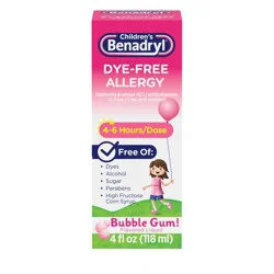 Children's Benadryl Dye-Free Diphenhydramine Allergy Liquid - Bubble Gum - 4 fl oz: Contains Antihistamine, 12.5 Strength, 1 Pack