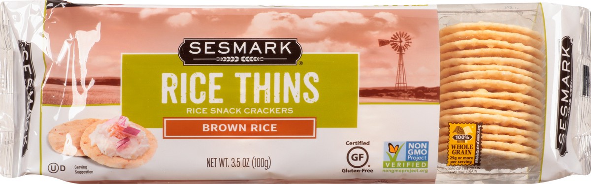 slide 8 of 9, Sesmark Rice Thins Brown Rice Crackers, 