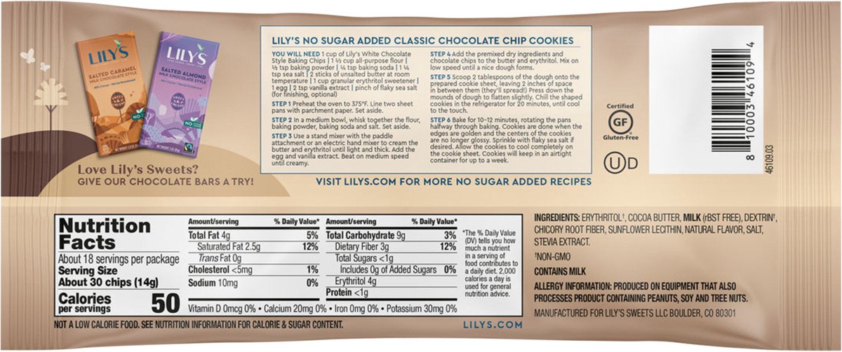 slide 3 of 3, Lily's White Chocolate Style No Sugar Added, Baking Chips Bag, 9 oz, 9 oz