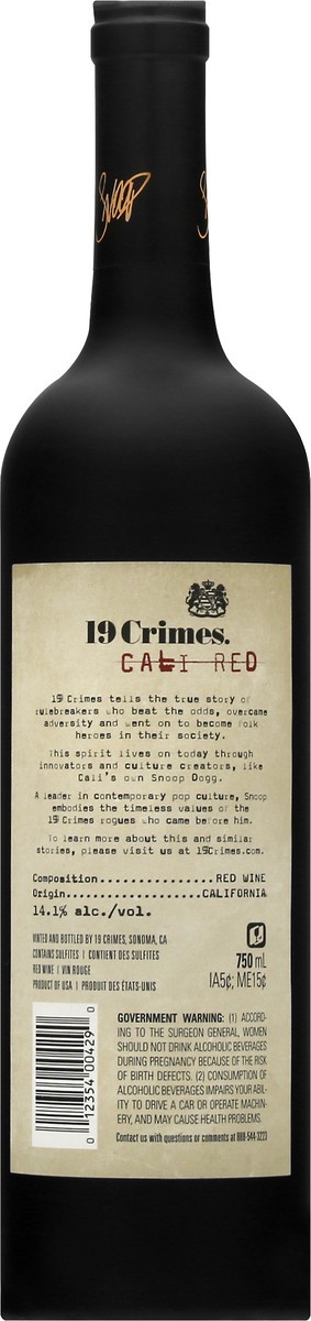 slide 2 of 9, 19 Crimes Snoop Dogg Cali Red California Red Wine 750ml, 750 ml