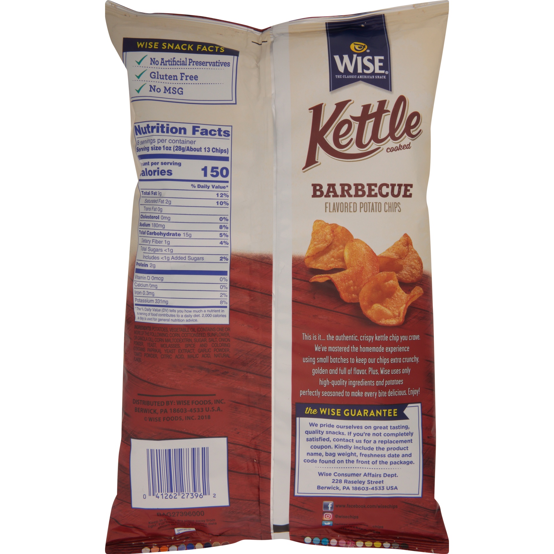 slide 4 of 6, Wise Kettle Cooked Barbecue Flavored Potato Chips, 8 oz