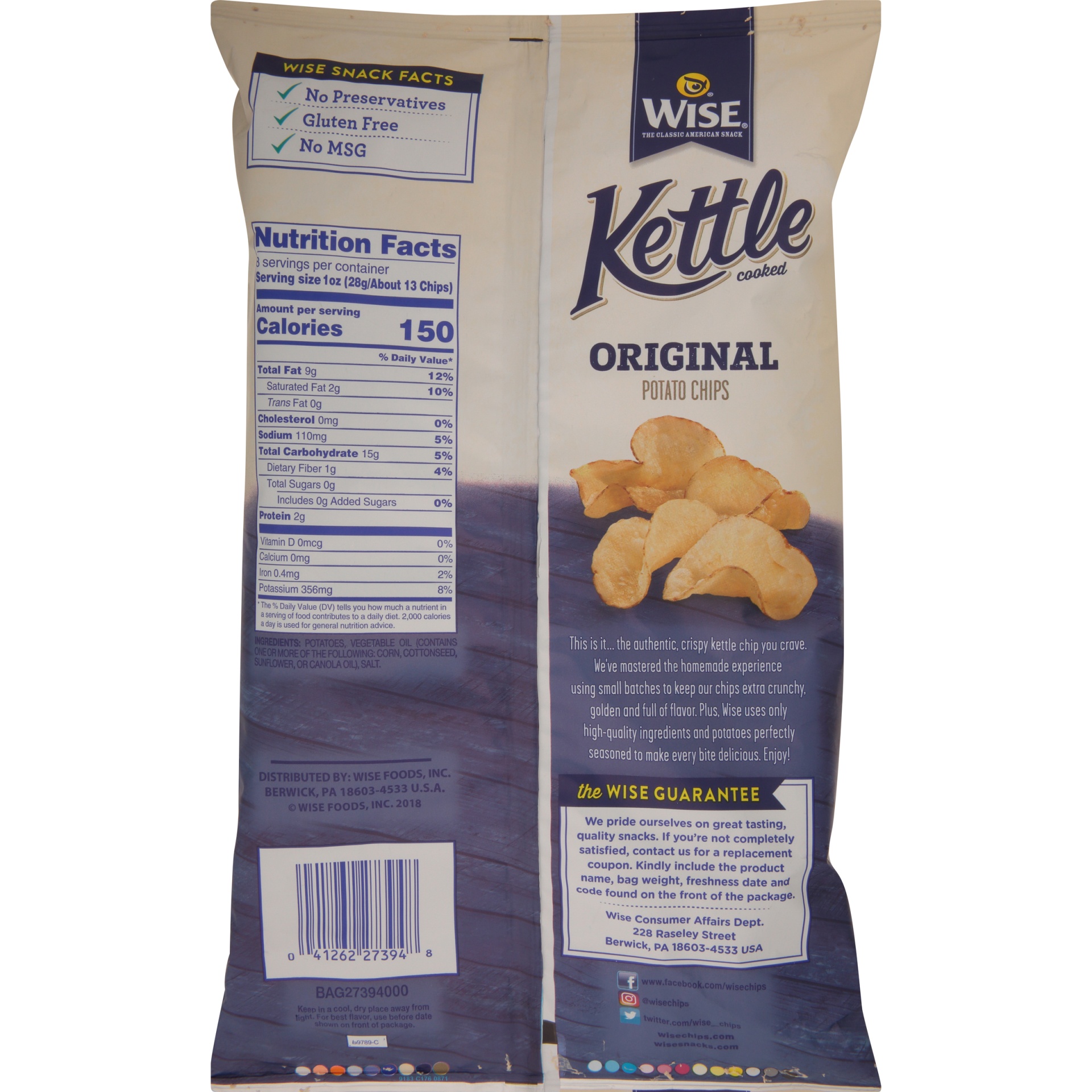 slide 3 of 6, Wise Kettle Cooked Original Potato Chips, 8 oz