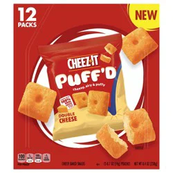 Cheez-It Puff'd Cheesy Baked Snacks, Puffed Snack Crackers, Kids Snacks, Grab N' Go, Double Cheese, 8.4oz Box, 12 Pouches