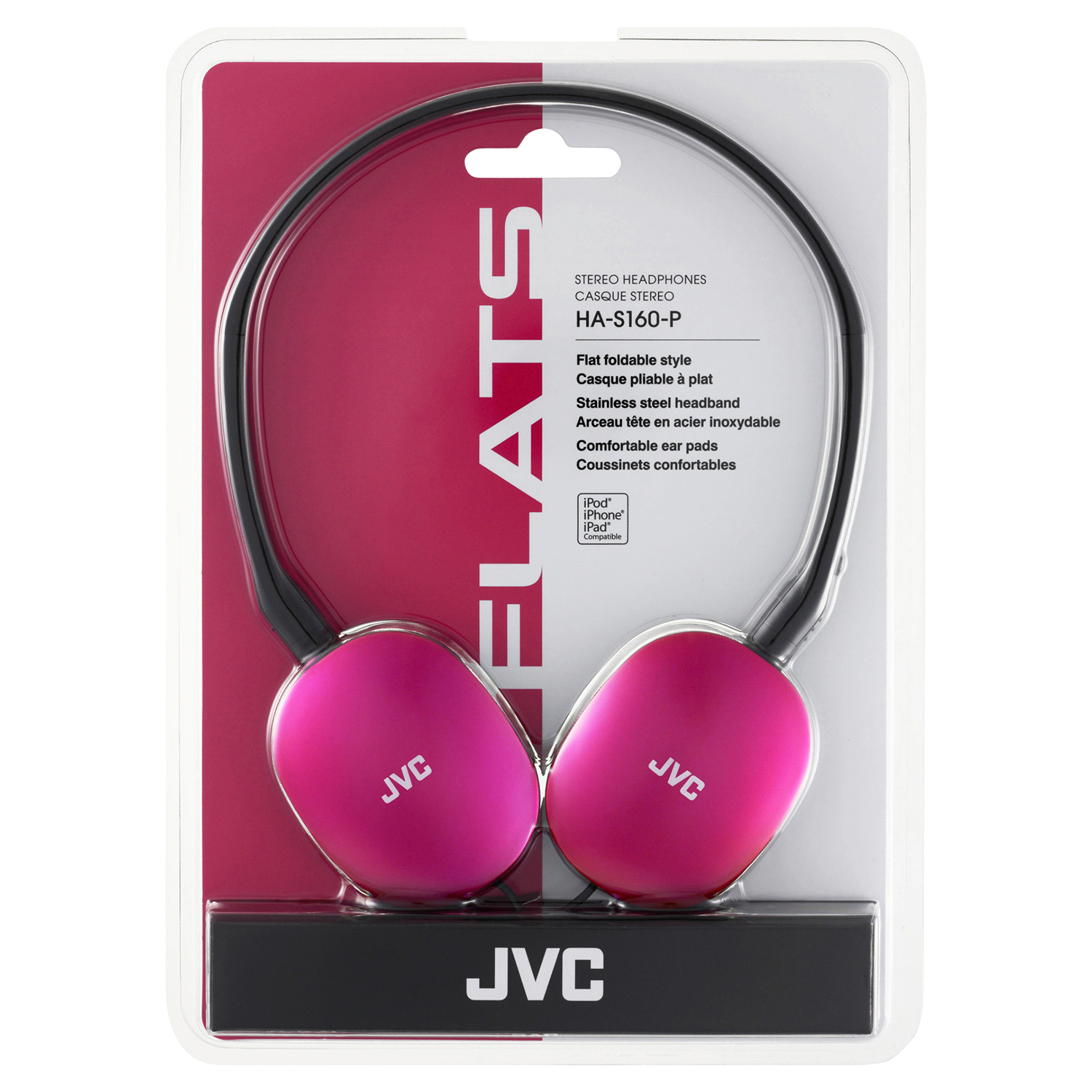 slide 2 of 2, JVC Pink Flat Lightweight Headphones, 1 ct