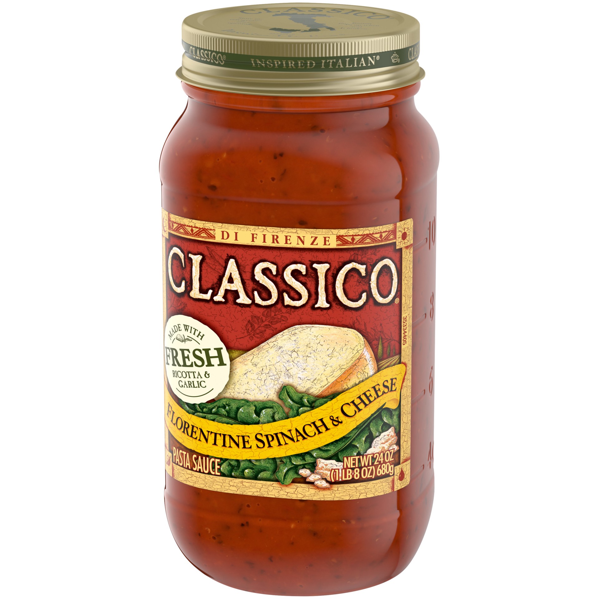 slide 3 of 5, Classico Florentine Spinach & Cheese Pasta Sauce Jar, 24 oz
