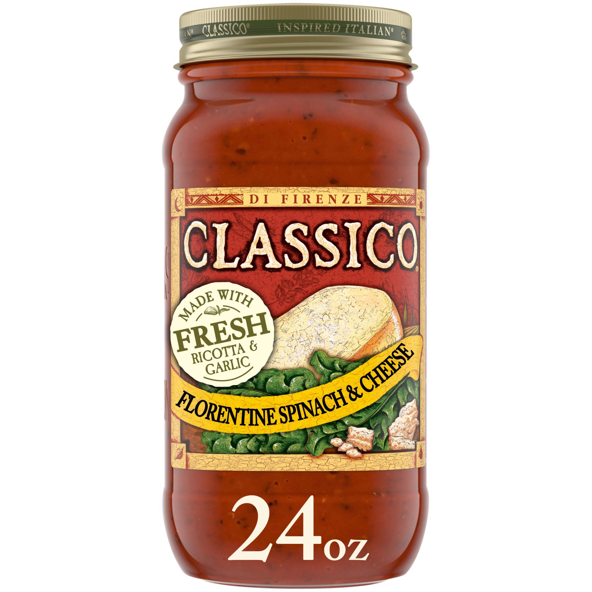 slide 1 of 5, Classico Florentine Spinach & Cheese Pasta Sauce Jar, 24 oz