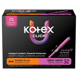 U by Kotex Click Compact Tampons, Super Plus, Unscented, 32 Count