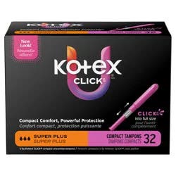 U by Kotex Click Compact Tampons, Super Plus, Unscented, 32 Count