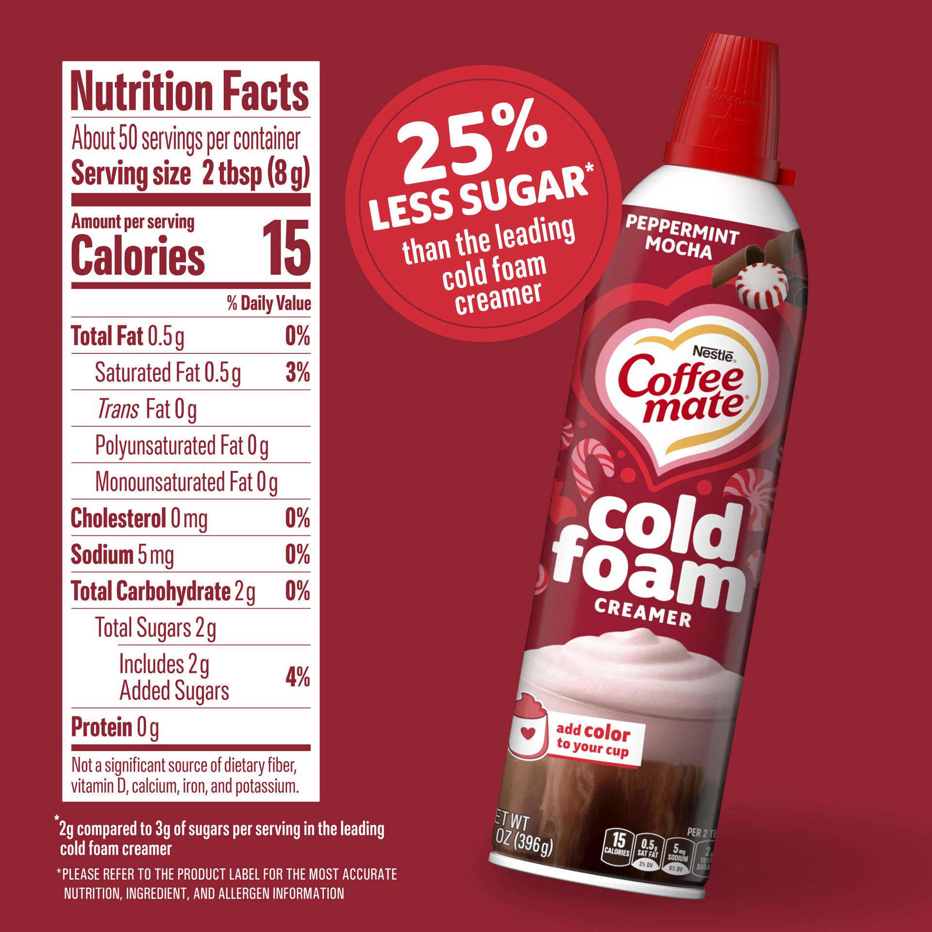 slide 2 of 7, Coffee-Mate Coffee mate Peppermint Mocha Flavored Cold Foam Creamer, Cold Creamer for Coffee, 14 oz