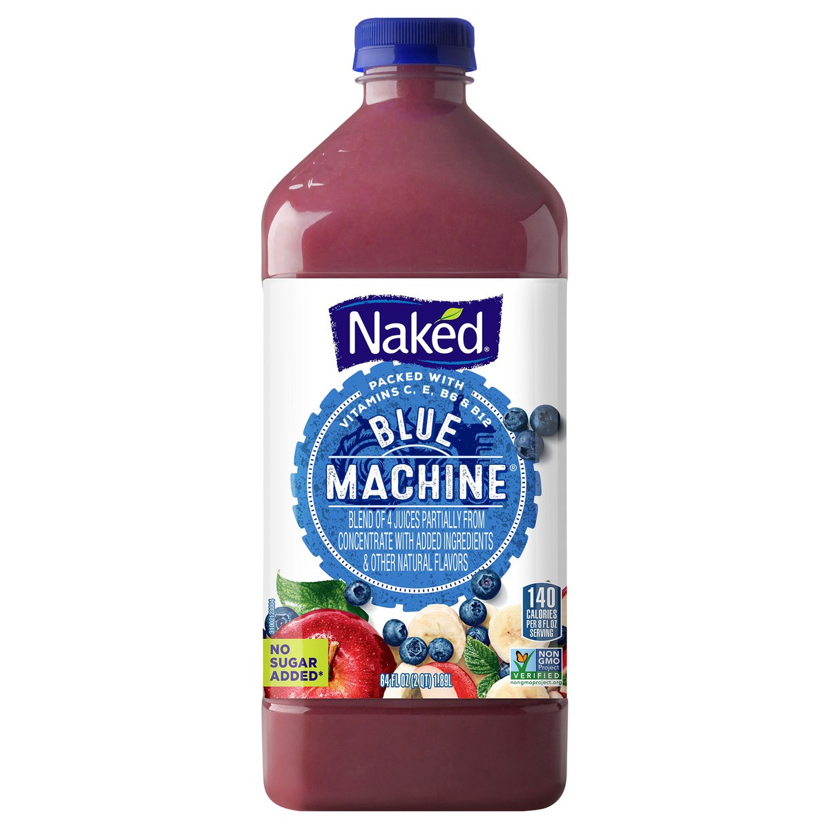 slide 1 of 10, Naked No Sugar Added, Non GMO Blue Machine Fruit Juice, 64 Fl Oz, Bottle, 64 fl oz