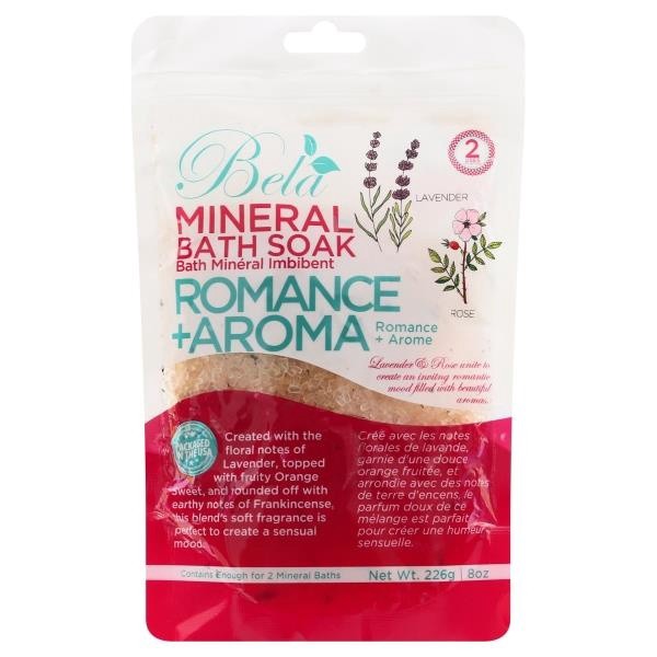 slide 1 of 1, Bela Romance + Aroma Lavendar & Rose Mineral Bath Soak, 8 oz