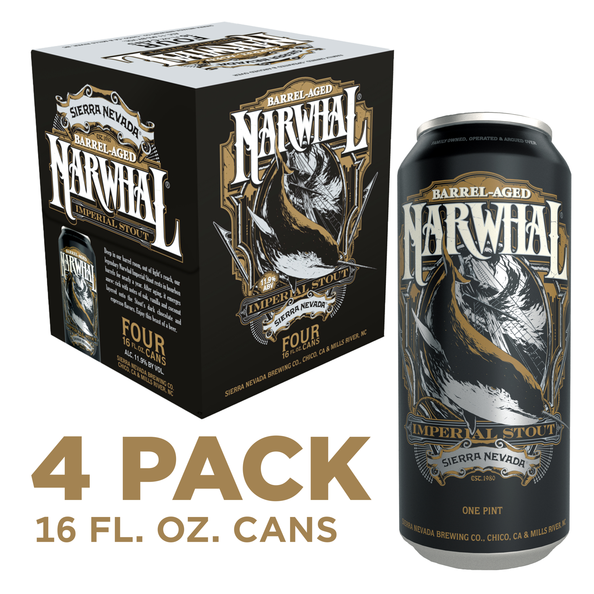 slide 1 of 10, Barrel Aged Narwhal Imperial Stout Craft Beer 4 Pack (16oz Cans), 16 oz