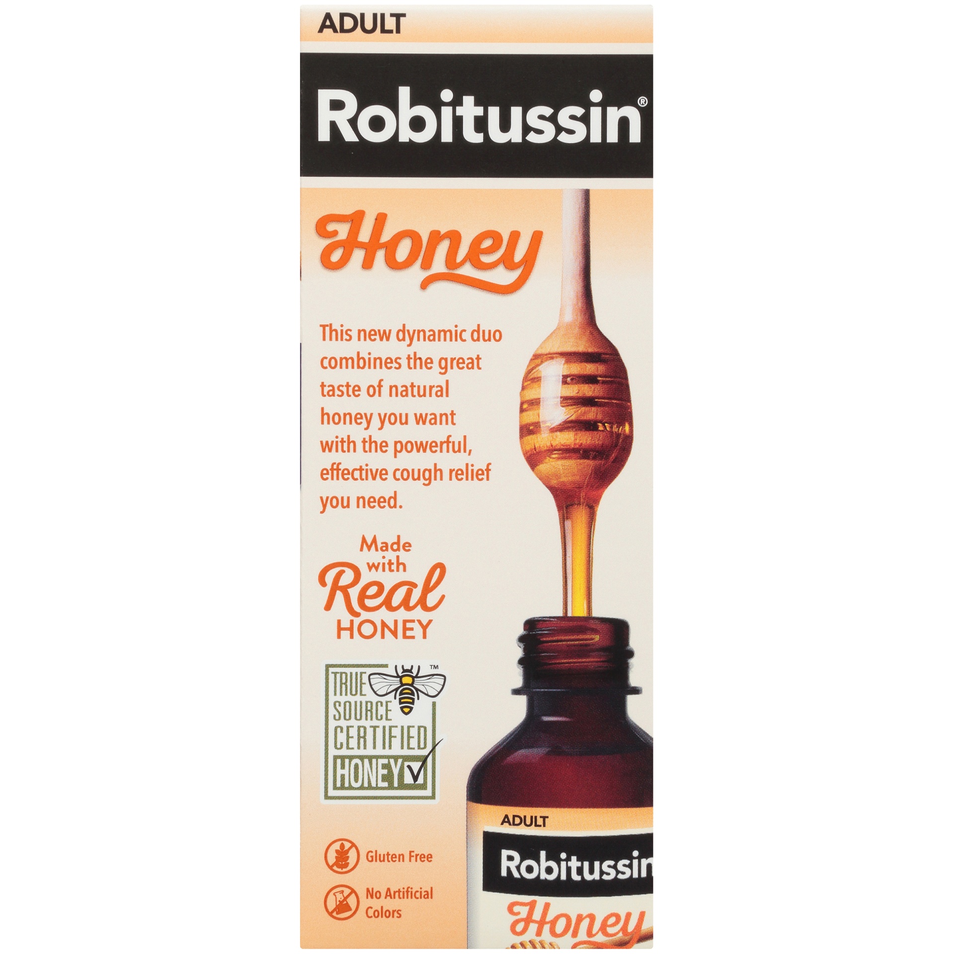 slide 5 of 6, Robitussin Maximum Strength Honey Nighttime Cough DM, Cough Medicine for Adults Made with Real Honey for Flavor- 4 Fl Oz Bottle, 4 fl oz