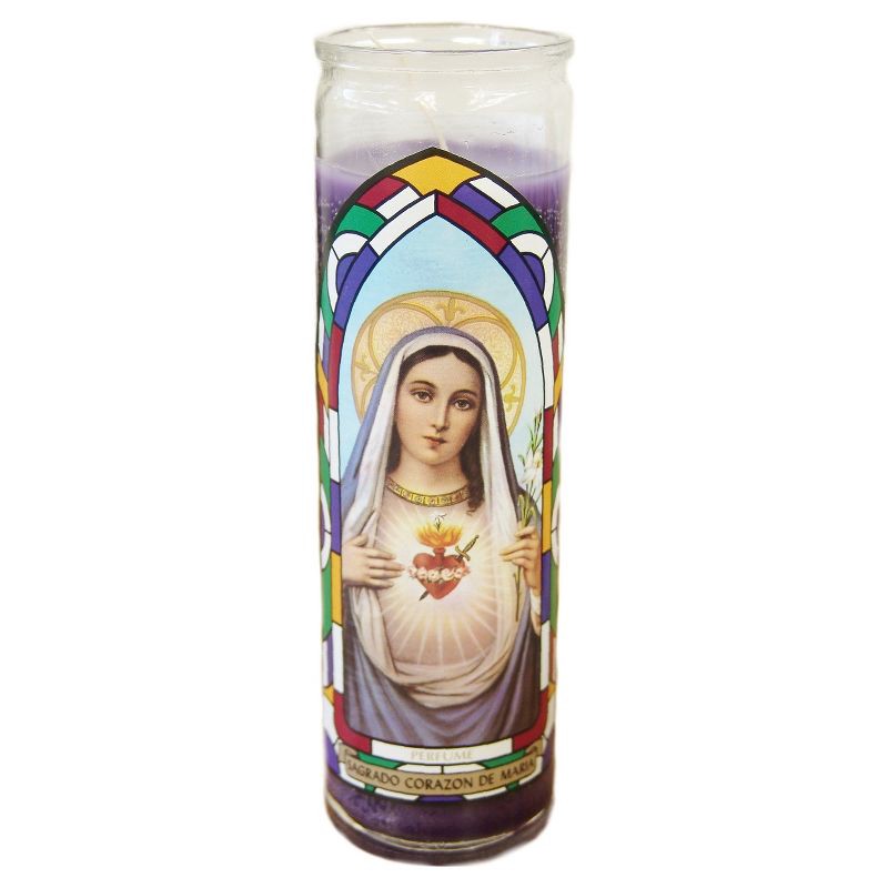 slide 1 of 4, Jar Candle Sagrado Corazon De Maria Mauve - Continental Candle: Religious Prayer, Paraffin Wax, 100hr Burn, 1 ct