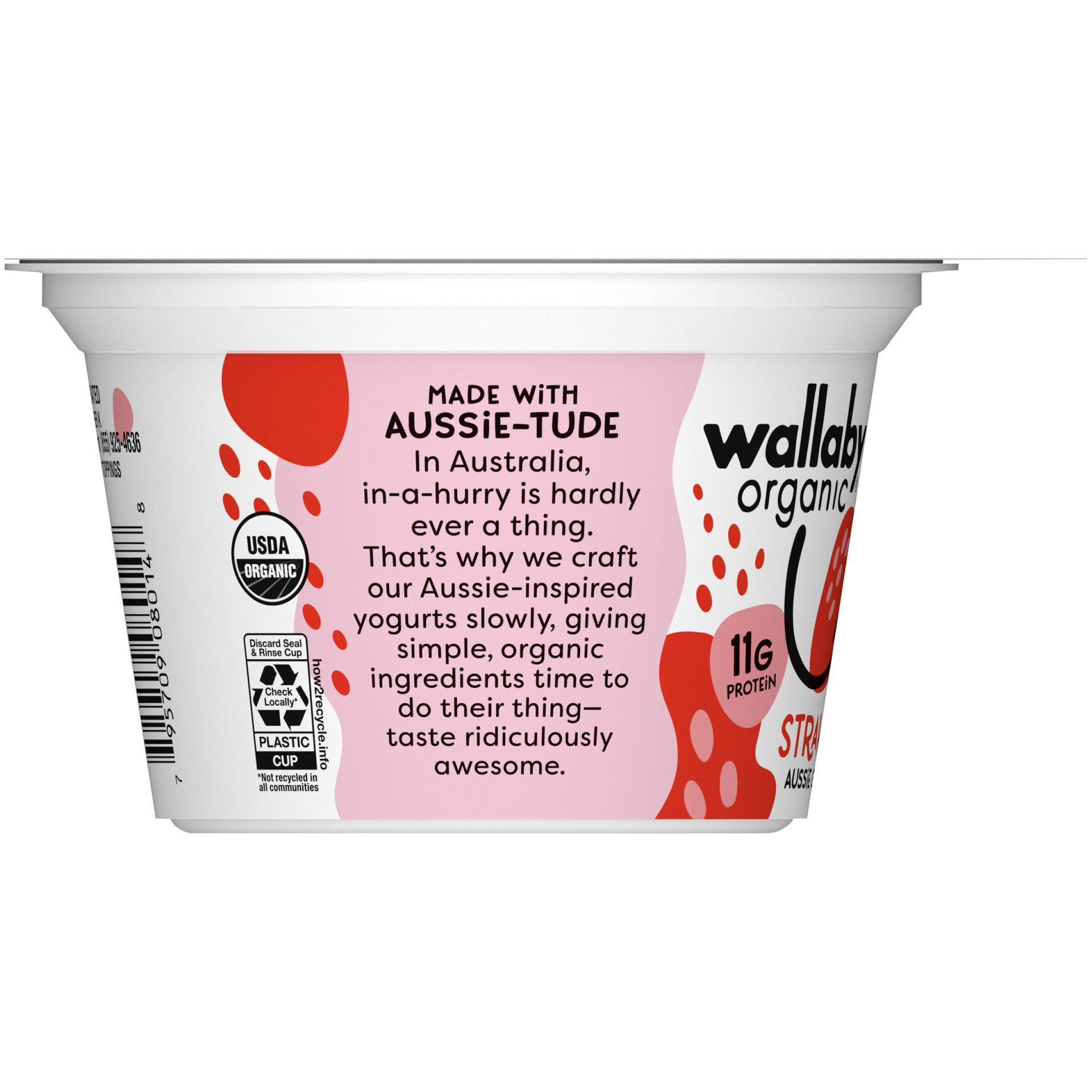 slide 3 of 7, Wallaby Organic Greek Blended Strawberry Whole Milk Yogurt, 5.3 oz