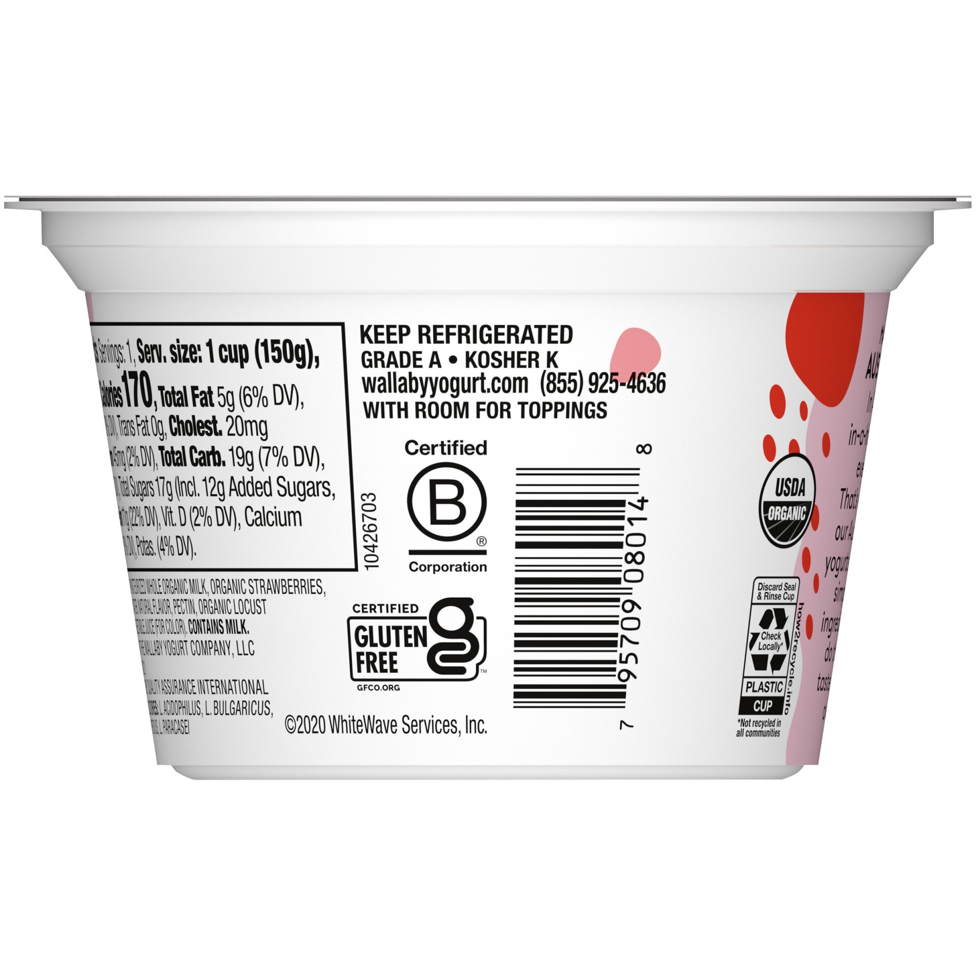 slide 4 of 7, Wallaby Organic Greek Blended Strawberry Whole Milk Yogurt, 5.3 oz