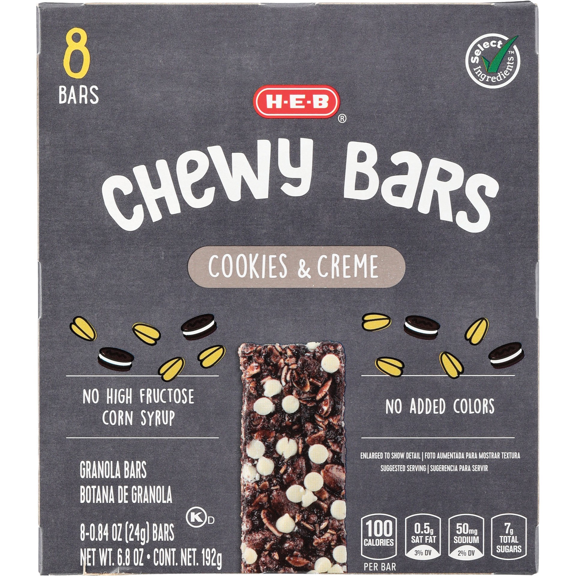 slide 1 of 1, H-E-B Cookies 'n Cream Chewy Bars, 8 ct