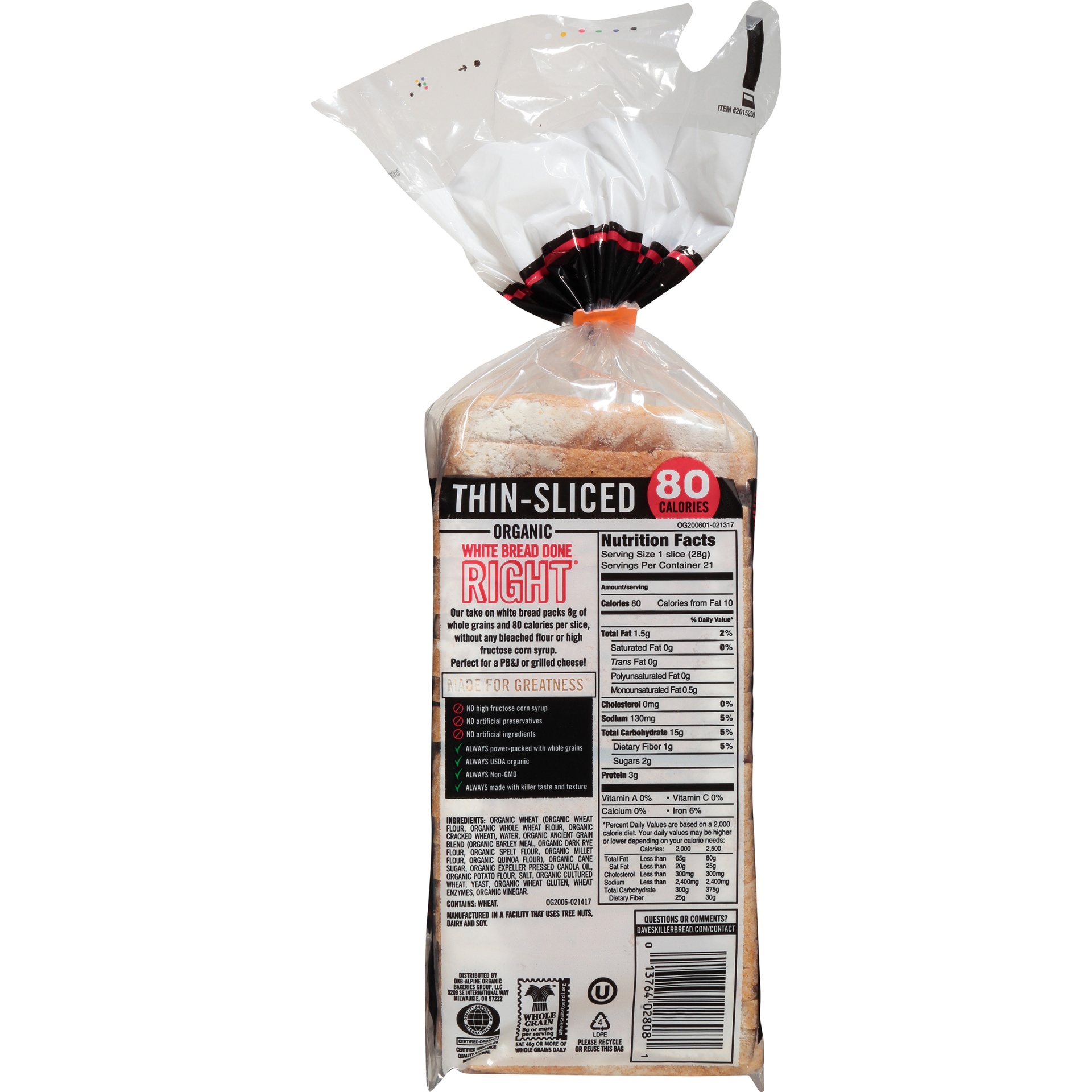 slide 8 of 8, Dave's Killer Bread Bread, Organic, White Bread Done Right, Thin-Sliced, 20.5 oz