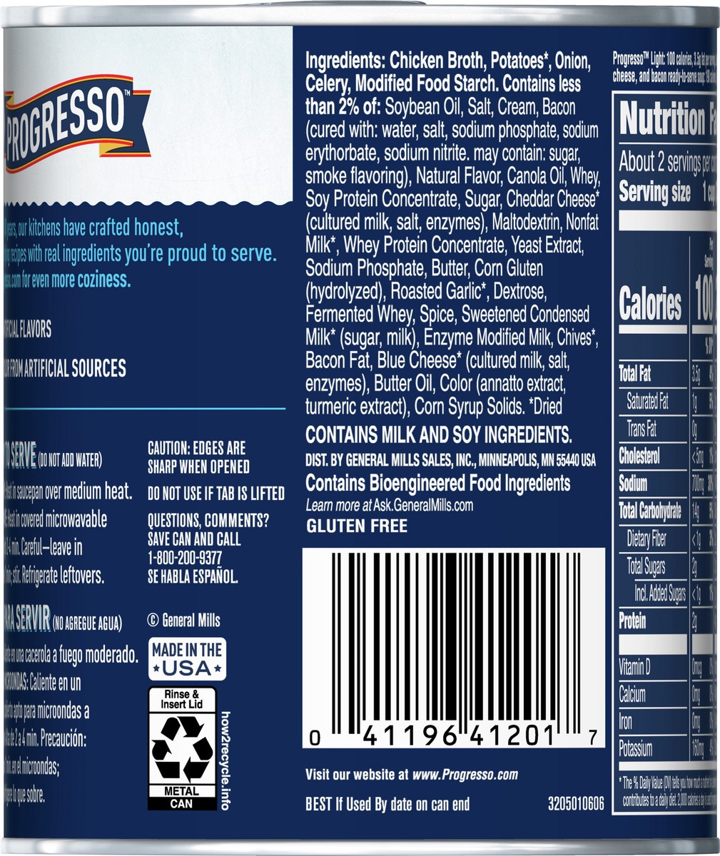 slide 7 of 9, Progresso Light, Creamy Potato With Bacon & Cheese Canned Soup, Gluten Free, 18.5 oz., 18.5 oz